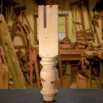 Antikas Kantholz Tischbein, Holz, Massiv, Kiefer, Restauration, 45 cm