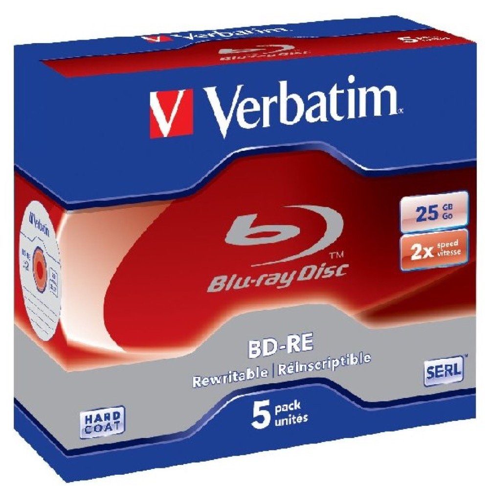 Verbatim Blu-ray-Rohling 5 Verbatim Rohlinge Blu-ray BD-RE 25GB 2x Jewelcase