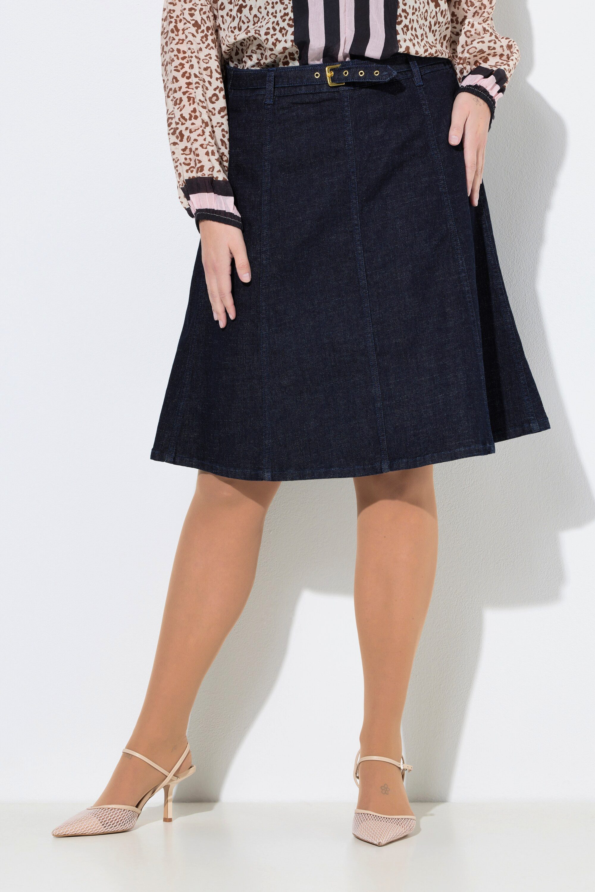 MIAMODA Jeansrock Jeans-Midirock A-Linie Ziergürtel