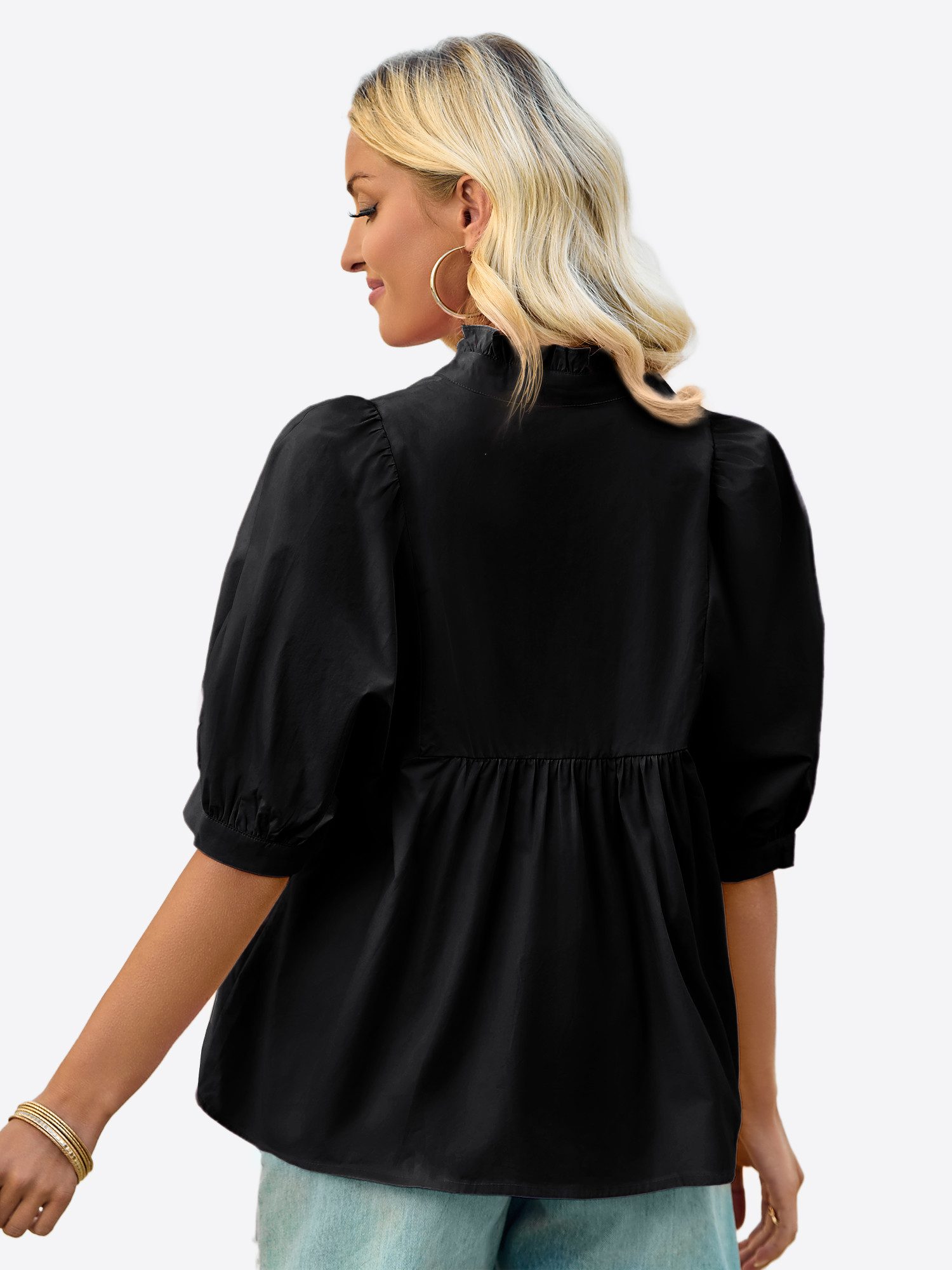 Imily Bela Blusentop Damen V-Ausschnitt Bluse mit Puffärmeln (Packung, 1-tl günstig online kaufen