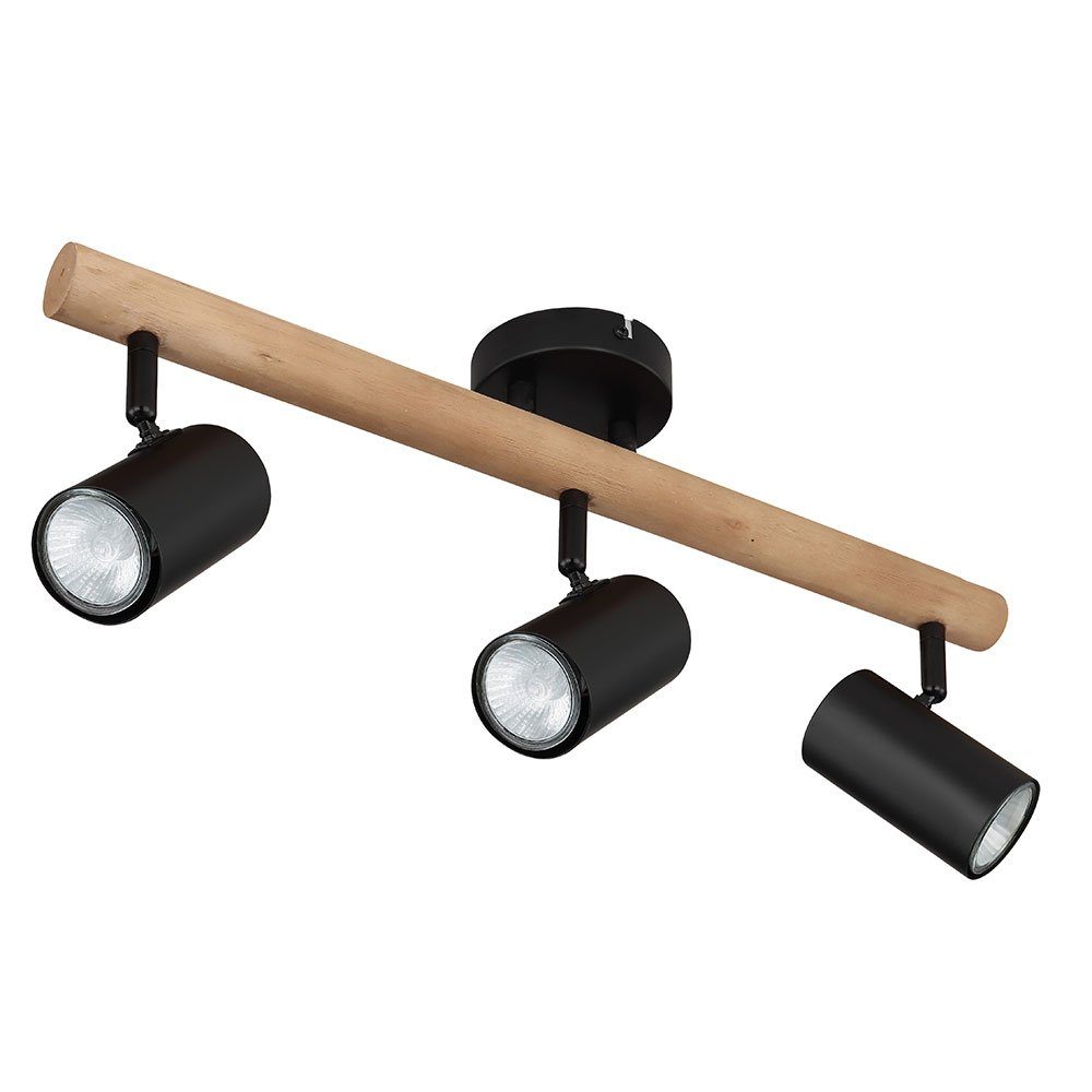 Deckenlampe etc-shop schwarz 54 Wohnzimmerleuchte Flammig Leuchtmittel Holz nicht inklusive, L Metall cm 3 Deckenstrahler,