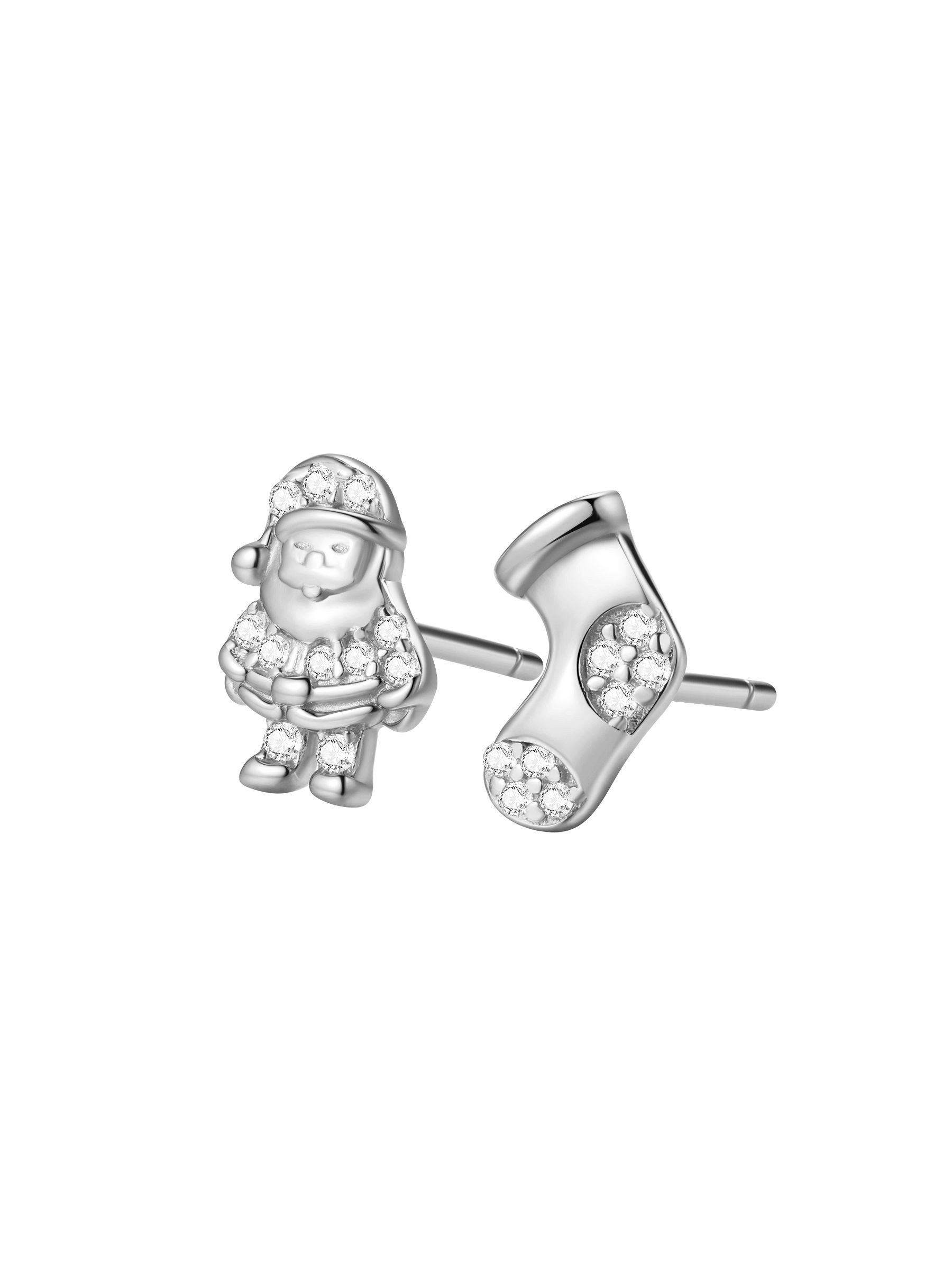 Hey Happiness Paar Ohrstecker Weihnachtsmann & Strumpf, für Damen & Mädchen, Festliche 925 Silber Damen Ohrringe, vergoldet