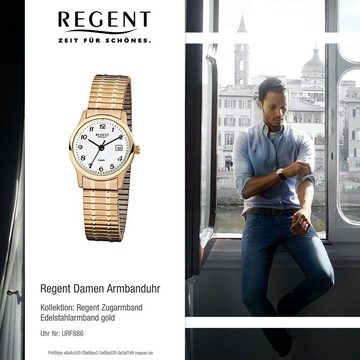 Regent Quarzuhr Regent Damen Herren-Armbanduhr gold Analog, (Analoguhr), Damen, Herren Armbanduhr rund, klein (ca. 27mm) Edelstahl, goldarmband