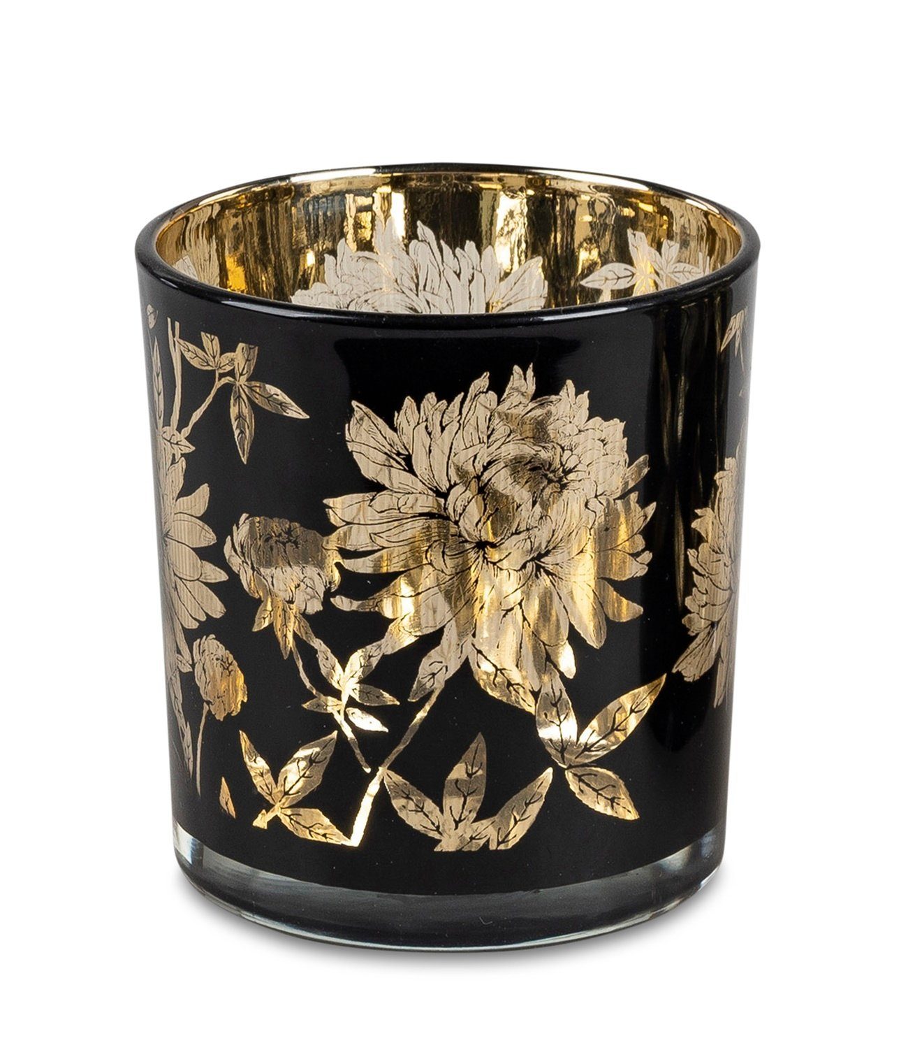 dekojohnson Windlicht Windlichtglas Teelichthalter schwarz gold 8cm