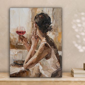 OneMillionCanvasses® Leinwandbild Leinwandgemälde - Ölgemälde - Frau - Wein, Braun, Beige (1 St), Leinwand Bilder für Wohnzimmer Schlafzimmer 30x40 cm