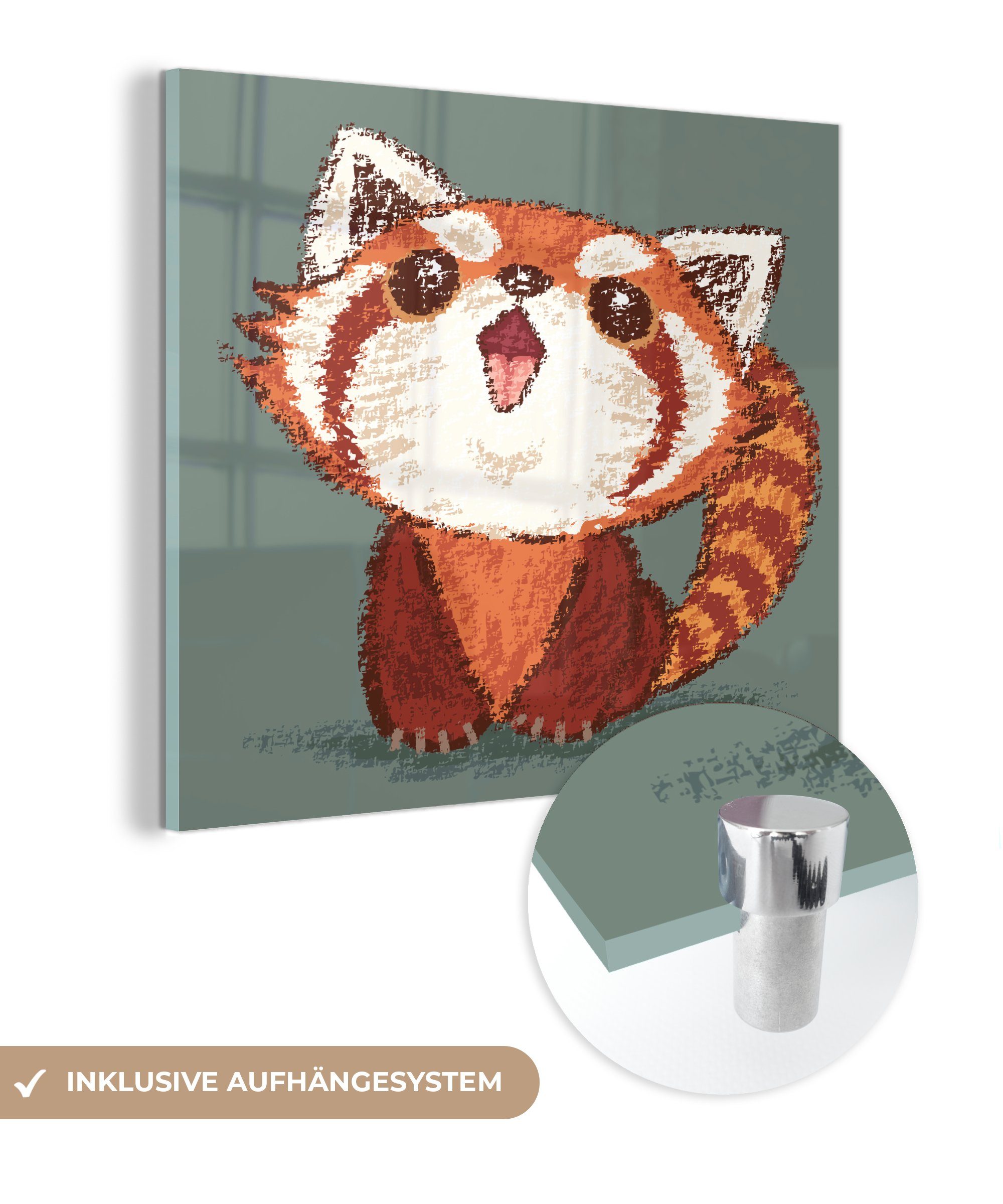 MuchoWow Acrylglasbild Illustration eines rufenden roten Pandas, (1 St), Glasbilder - Bilder auf Glas Wandbild - Foto auf Glas - Wanddekoration