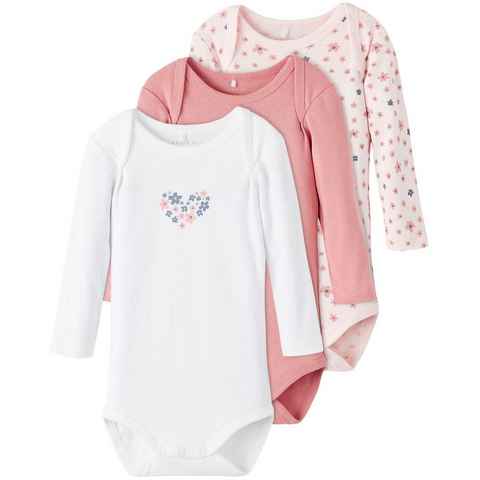 Name It Langarmbody NBFBODY 3P LS ROSETTE FLOWER (Packung, 3-tlg)