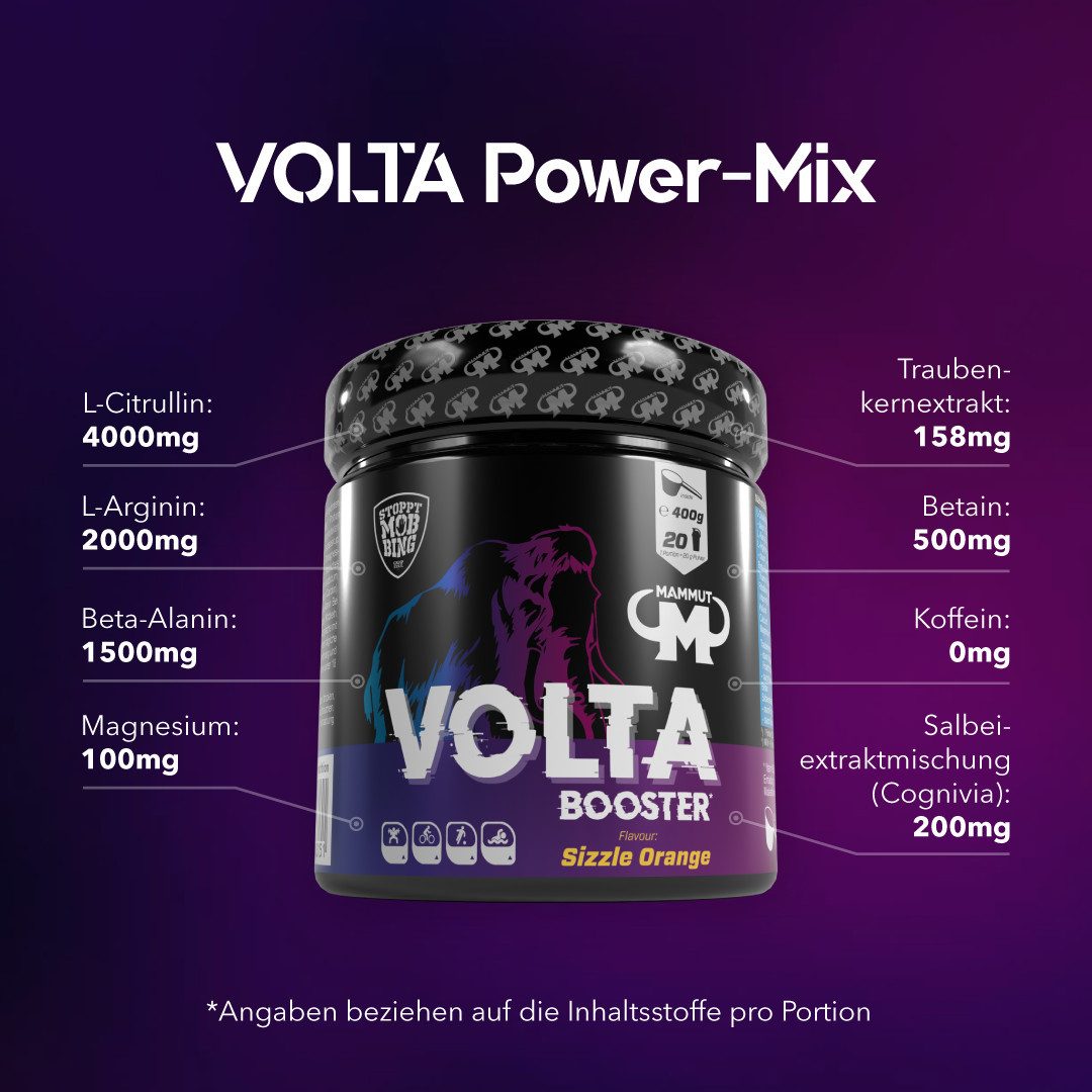 Mammut Nutrition Volta Pre-Workout Booster - Sizzle Orange - 400g Dose Pulver, 400 g