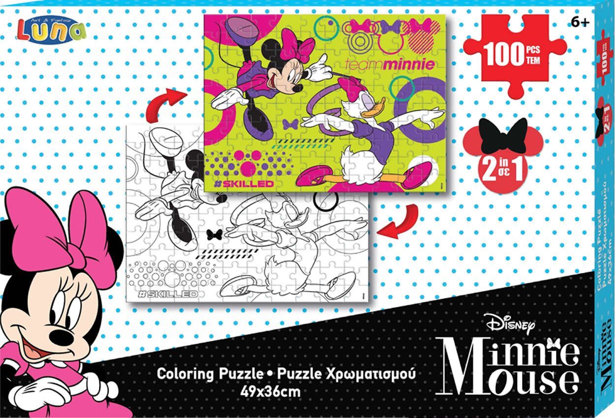 Minnie Diakakis Steckpuzzle Mouse 2in1 100-tlg. 49x36 Puzzleteile cm, Malpuzzle
