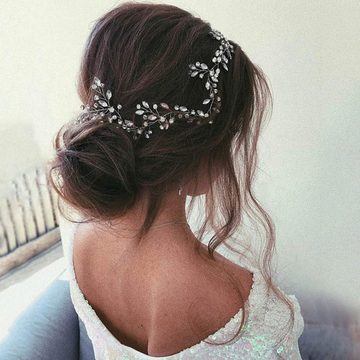 GelldG Diadem Braut Hochzeit Haar Rebe Kristall Blume Stirnband Perle Haarteil