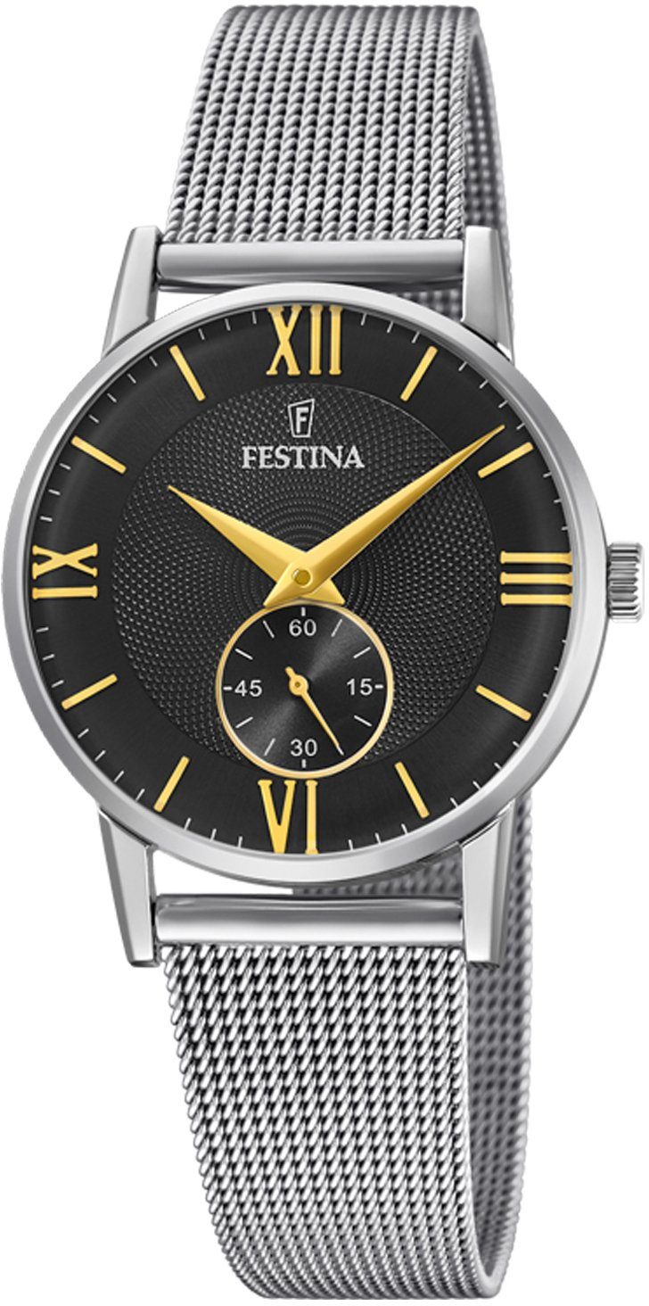 Festina Quarzuhr Retro, F20572/4, Gehäuse aus Edelstahl, Gehäuse-Ø ca. 29 mm