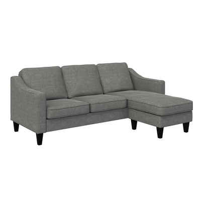 loft24 Sofa Brighton, Ecksofa mit Recamiere und Armlehnen, Stoffbezug, Länge ca. 207 cm