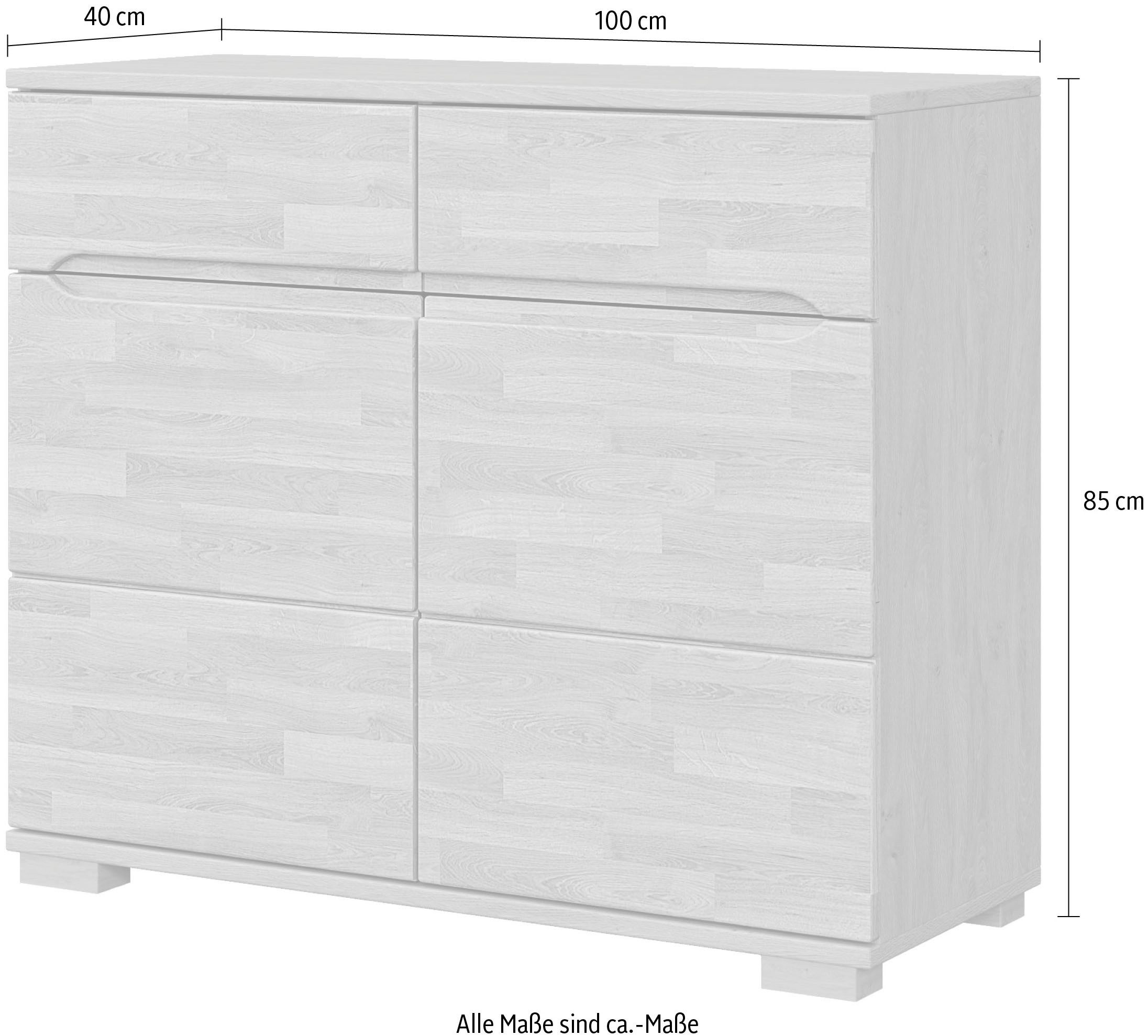Home affaire Sideboard VETRO in zwei Farben Erhältlich, teilmassiv, 2 Schubladen, 3 Fächer, B/T/H: 100/40/85cm Fronten: Massivholz, Korpus: Melamin, Griffmulden – Bild 3 von 4