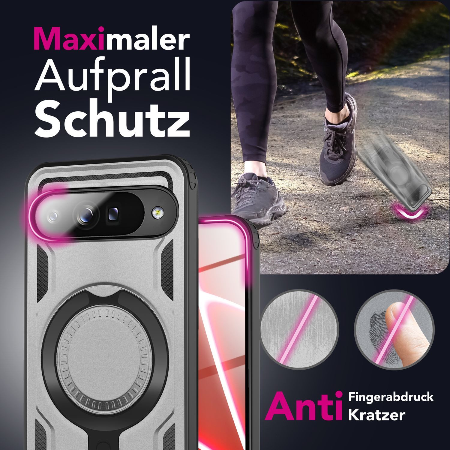 Nalia Smartphone-Hülle Google Pixel 10 Pro 16 cm (6,3 Zoll), Military Armor Case / MagSafe / Extrem Schutz / 360° Ring / Outdoor