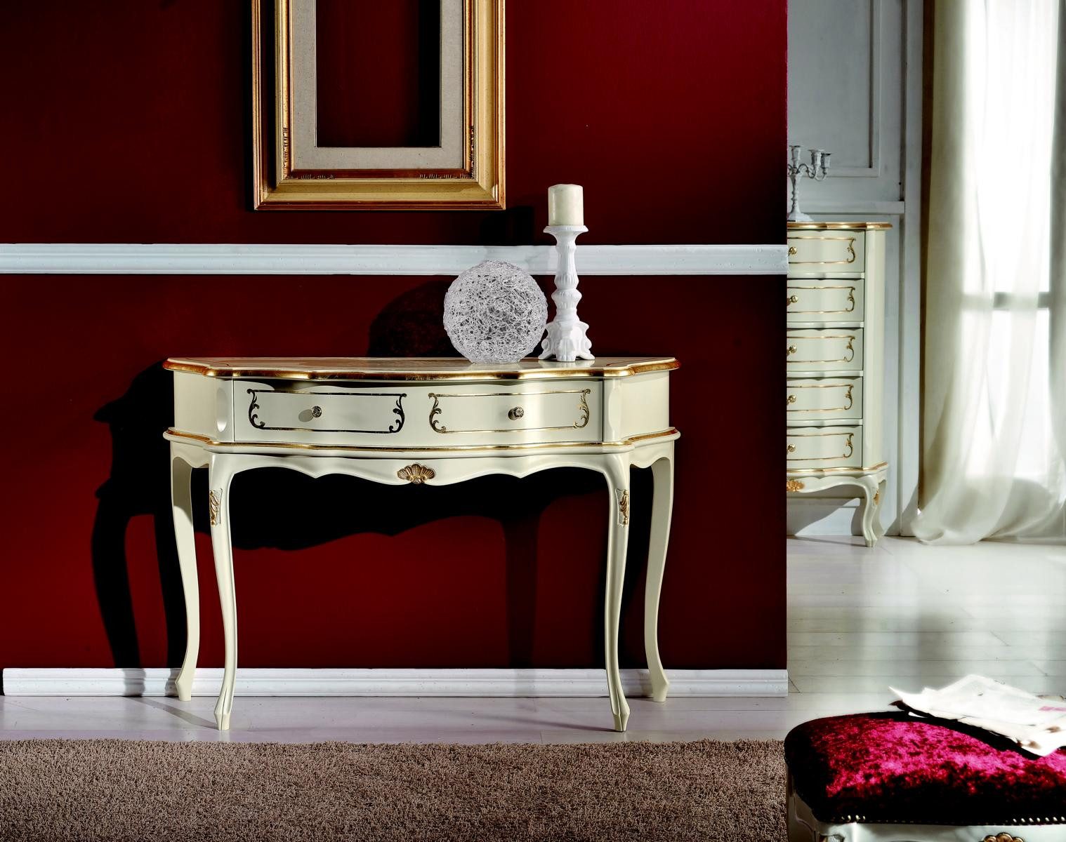 JVmoebel Konsolentisch Italienischer Barock Konsolentisch aus weißem Holz im Luxusdesign (Packung, 1-St., Konsolentisch), Made in Italy