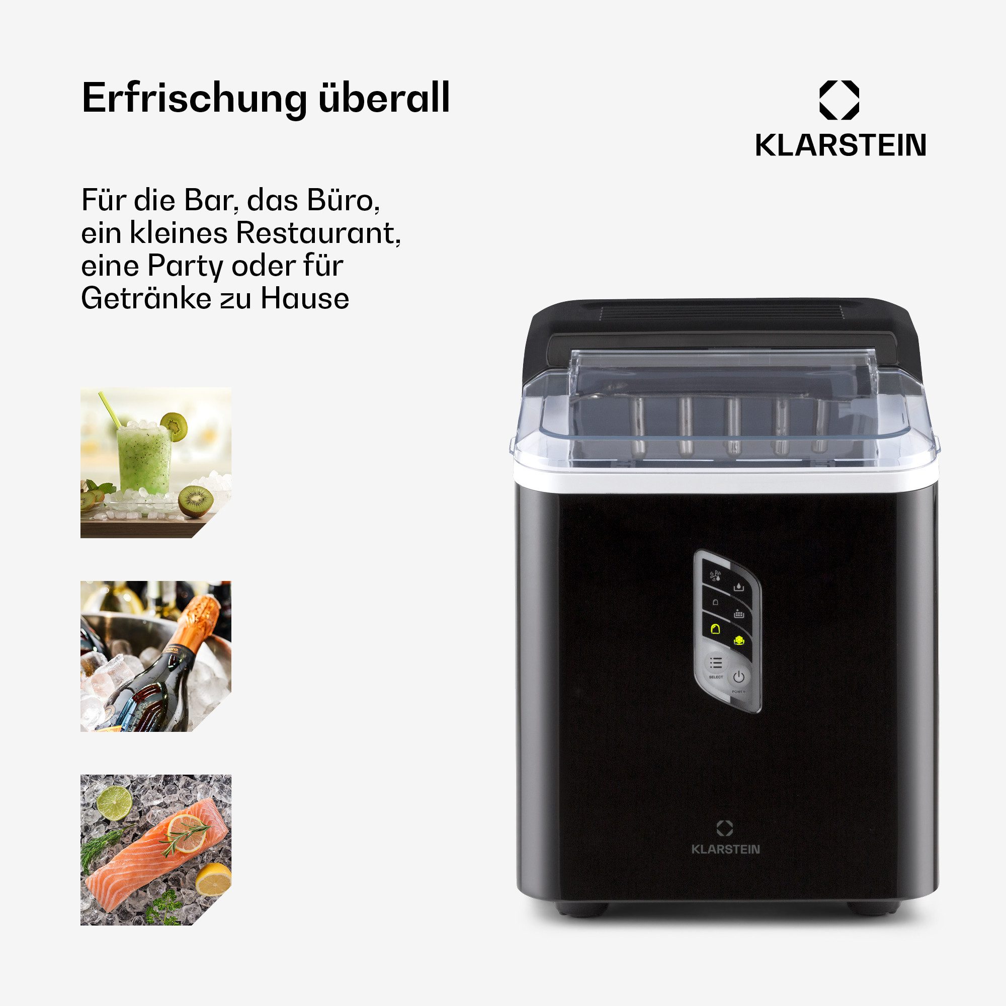 Klarstein Eiswürfelmaschine Albaron Eismaschine 12 kg/24h 1,5L Bullet-Eis 2 Größen 9/7,5 Min. LCD, Ice Maker Eiswürfelbereiter Bullet-Eis für 9 Würfel pro Zyklu – Bild 5 von 5
