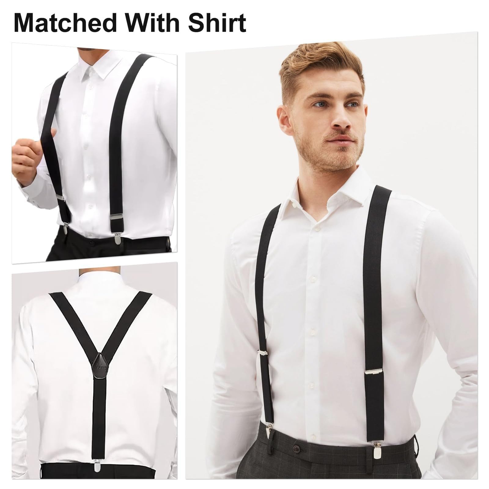 FOUORTUNATE-BEE Hosenträger Y-Hosenträger verstellbar 3,5 cm Schwarz für Herren Damen Hosen (1-St) Hosenträger Y-Form elastisch verstellbar 60-100 cm Schwarz