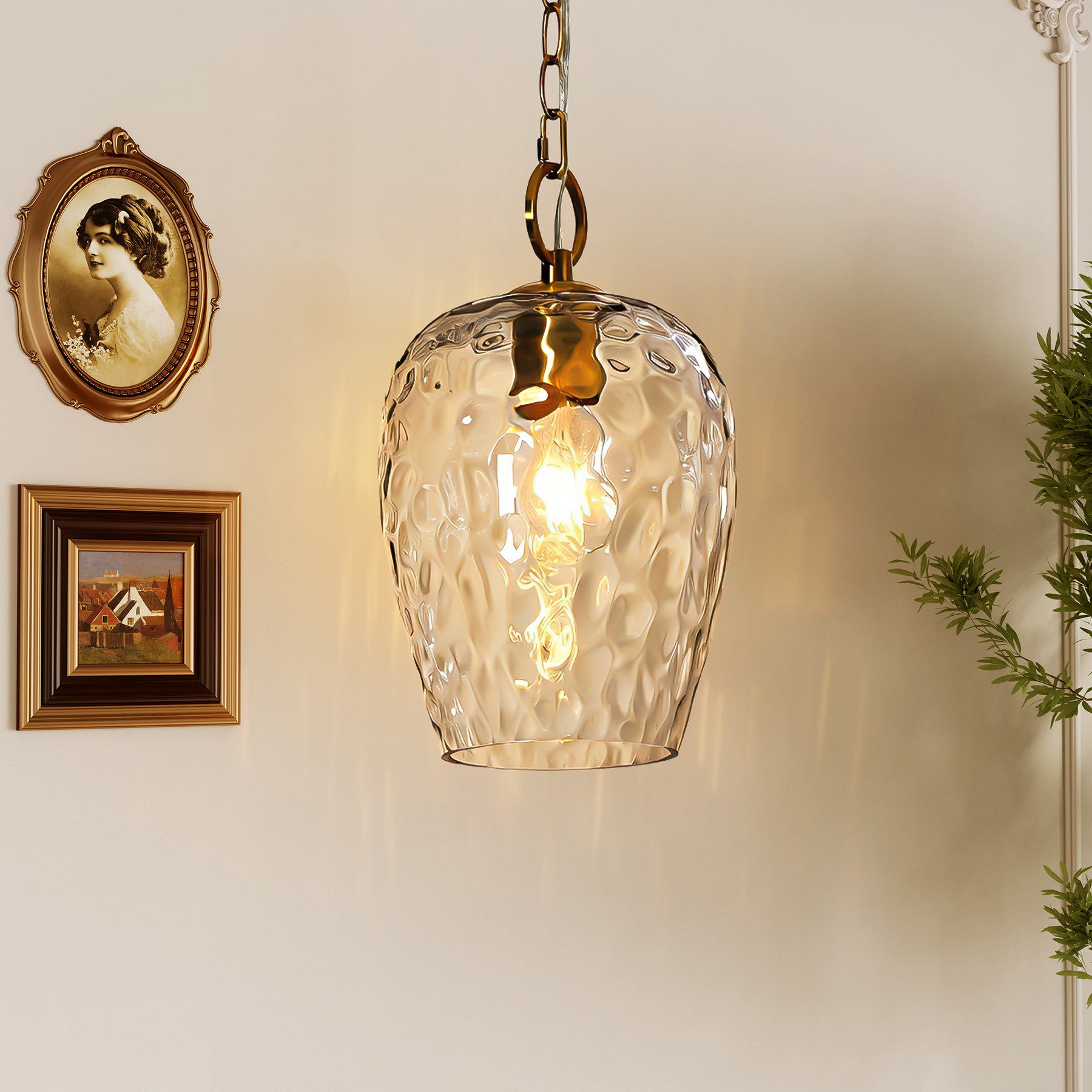 Tribesigns Pendelleuchte Pendelleuchte mit gehämmertem Glasschirm, verstellbare 152 cm Kette