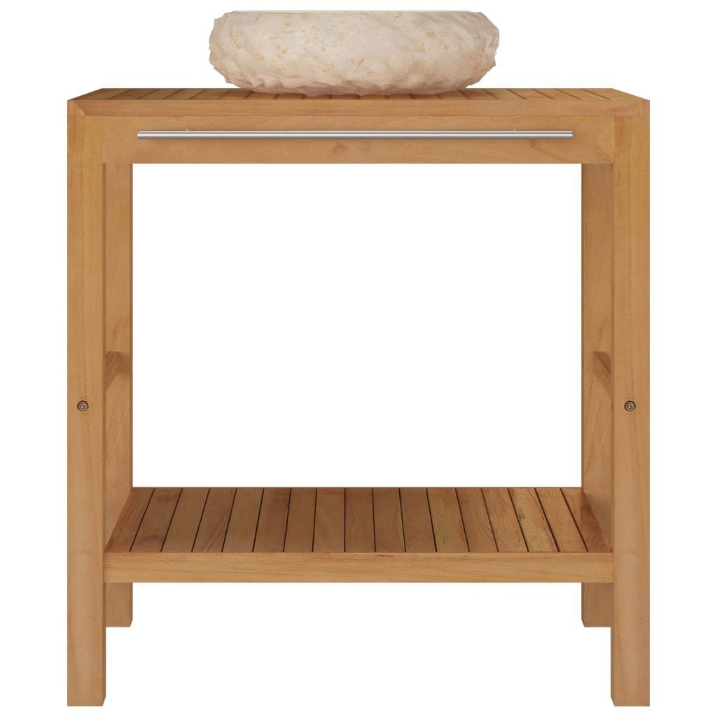 vidaXL Badezimmerspiegelschrank Waschtisch Massivholz mit Waschbecken Marmor Creme (1-St)