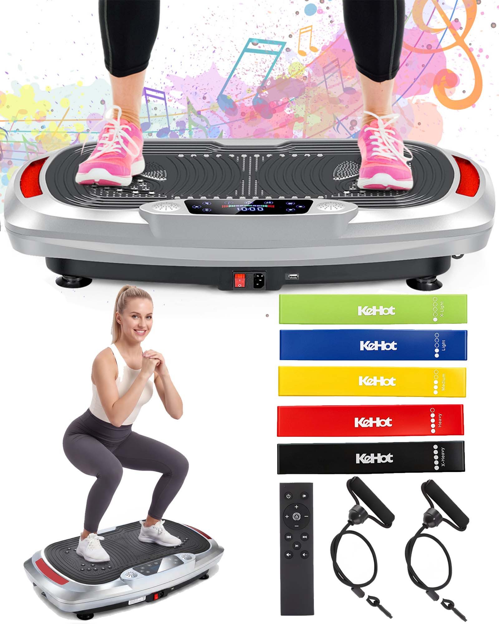 kehot Vibrationsplatte 4D Vibrationsplatte mit 3 Motoren–Profi Ganzkörpertraining für zuhause, 300 W, 120 Intensitätsstufen, (5 Programme, Bluetooth-Musik & Magnet-Massage, Einfache Bedienung), inkl. Trainingsbänder, Fernbedienung für effektives Heimtraining,200kg