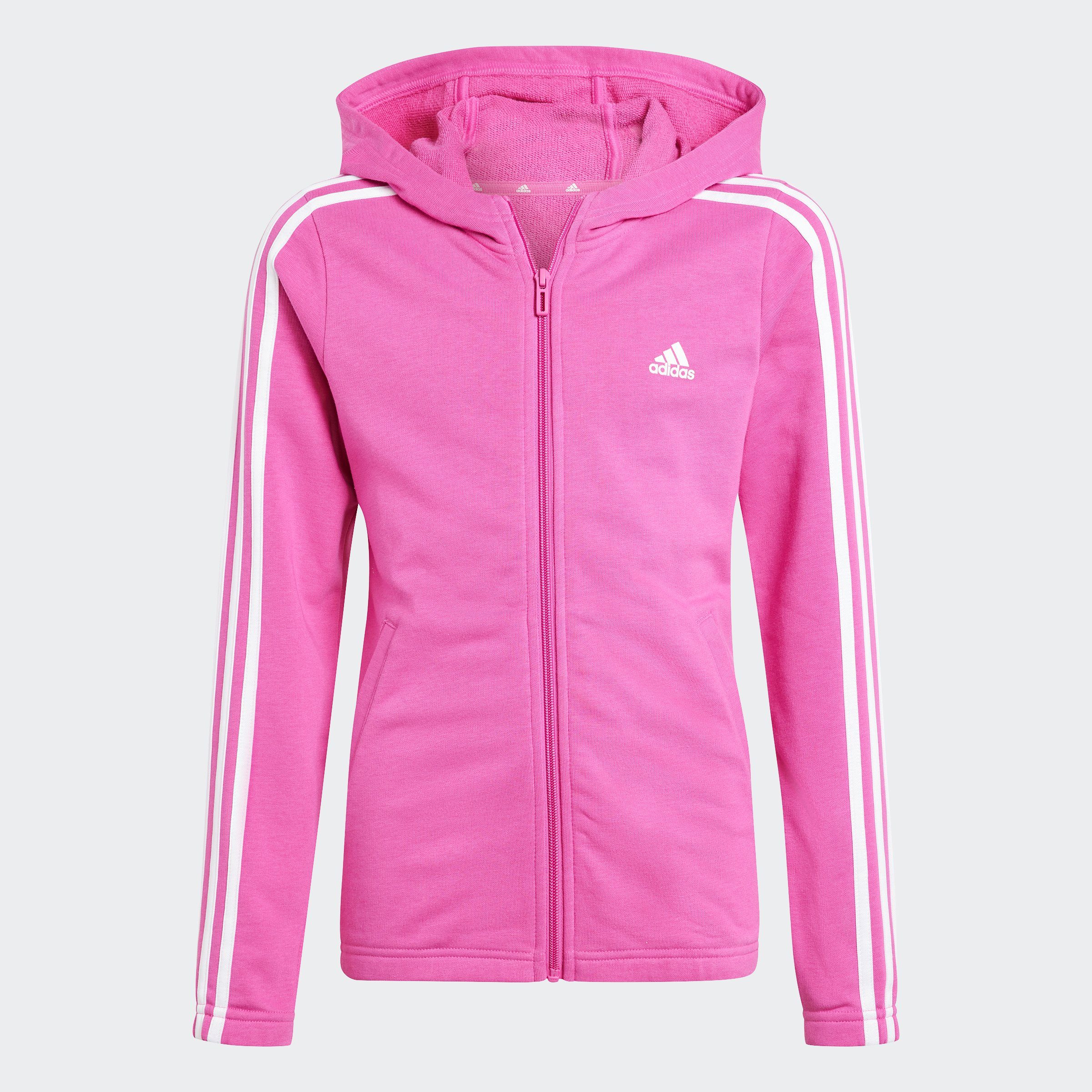 adidas Sportswear Kapuzensweatshirt ESSENTIALS 3STREIFEN FULLZIP KAPUZENJACKE Semi Lucid Fuchsia / White