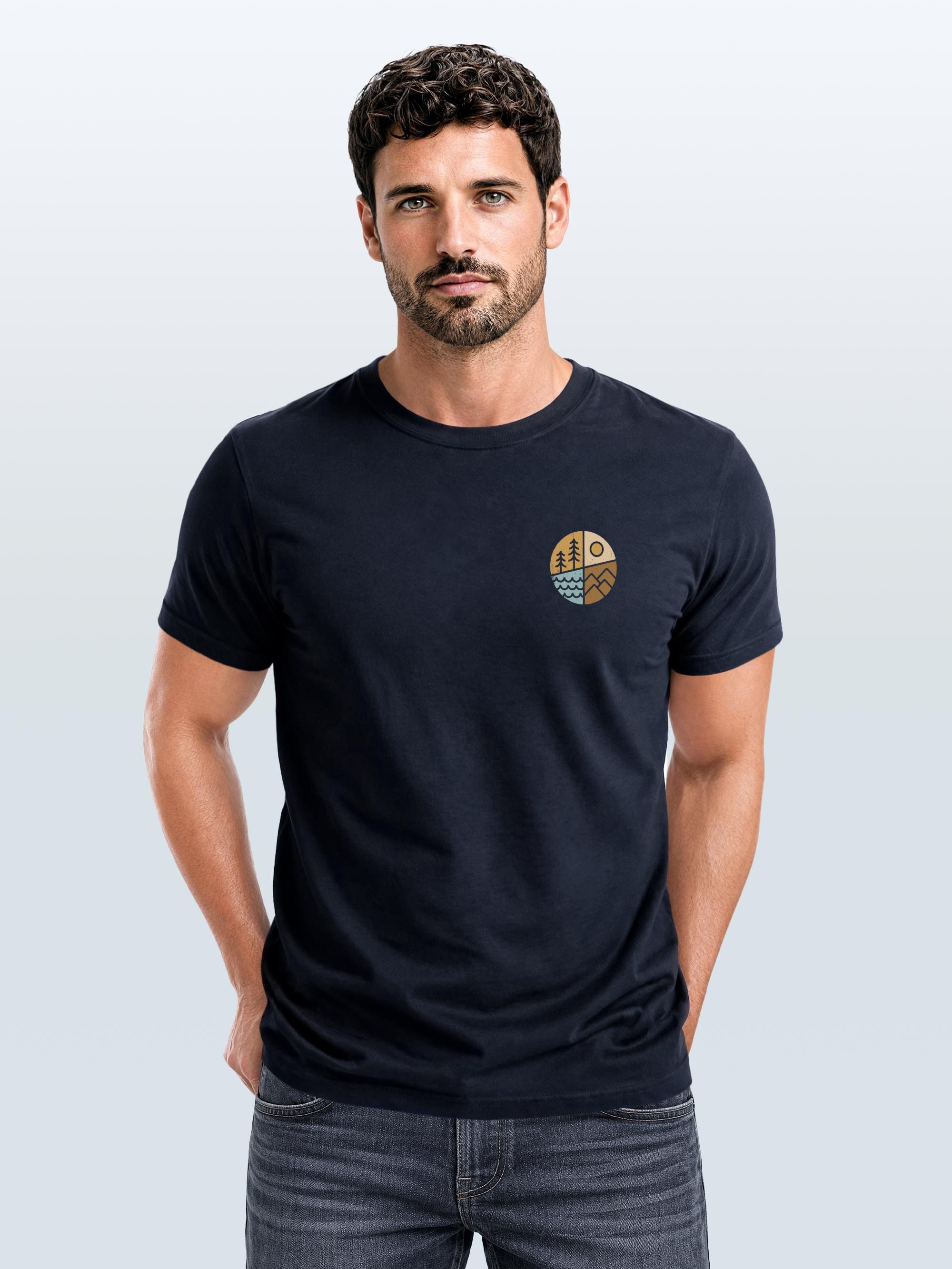 Neverless Print-Shirt Herren T-Shirt Backprint Natur Grafik Berge Wald Adventure Outdoor mit Print