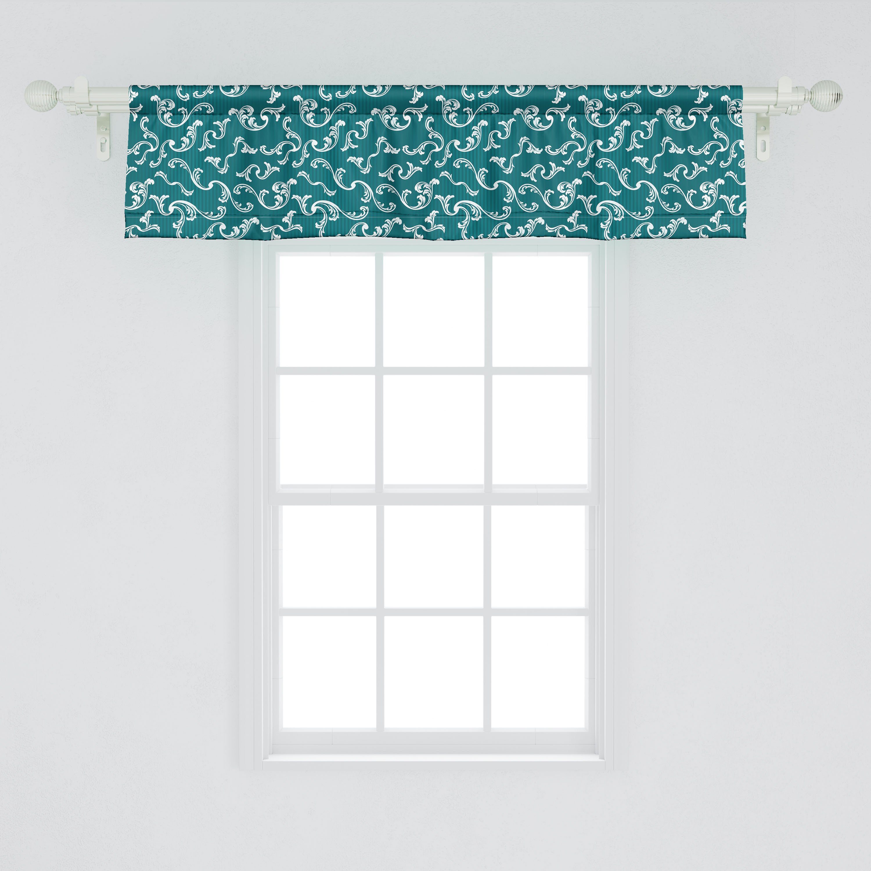 Scheibengardine Vorhang Volant für Grün Teal Stangentasche, Motiv Schlafzimmer Blätter Abakuhaus, mit auf Küche Microfaser, Dekor Streifen