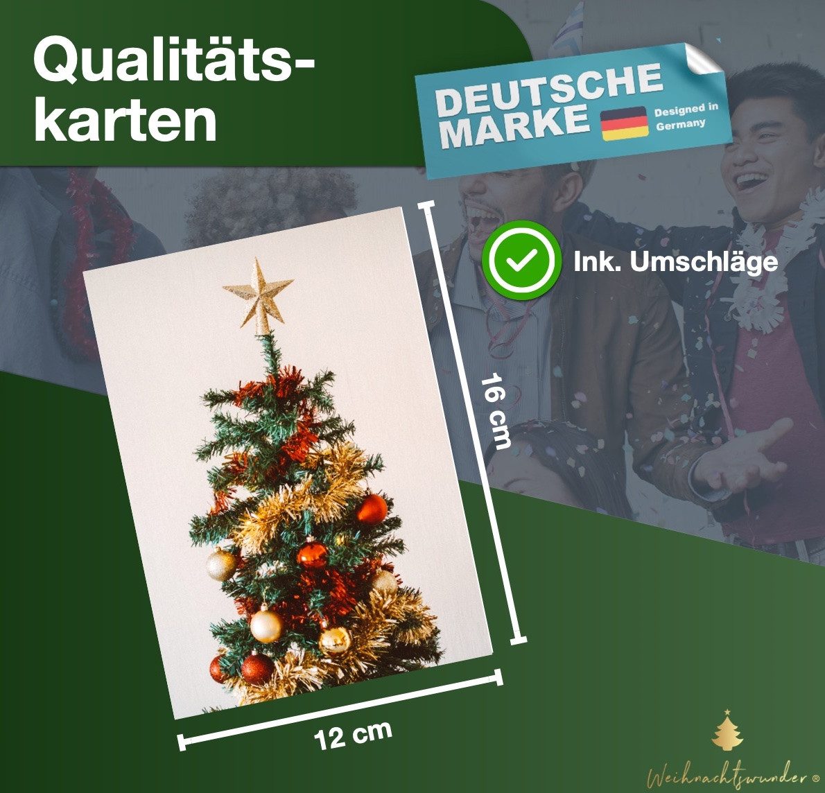 Weihnachtswunder® Weihnachtskarte 48x Weihnachtskarten Geschenkkarten Weihnachten mit Briefumschlägen, inkl. Umschläge, 48 verschiedene Motive