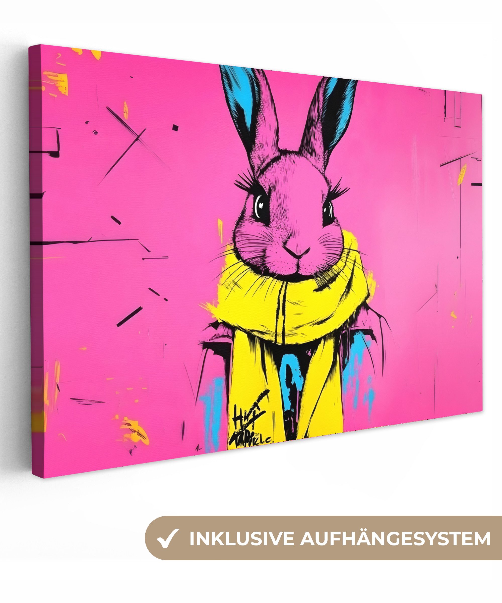 Leinwandbild Kaninchen - Hellrosa - Schal - Abstrakt