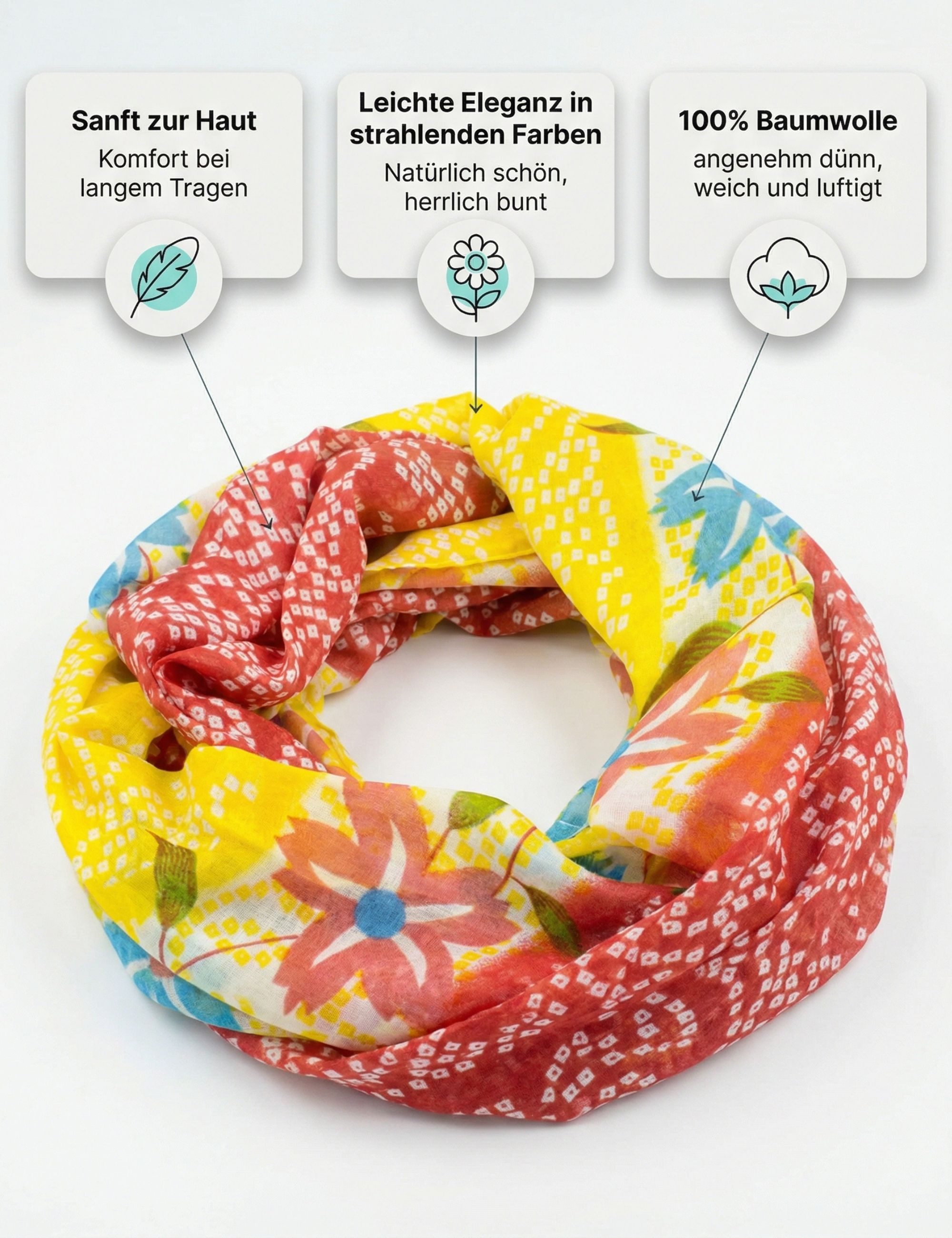 Sunsa Loop Damen Loop Schal 100% Baumwolle Schlauchschal Loopschal mit Blumen, Blumen Design
