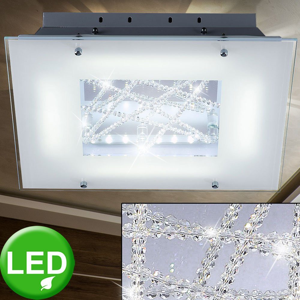 etc-shop LED Deckenleuchte, LED-Leuchtmittel Warmweiß, Leuchte LED Decken Strahler Glas 16 fest Esszimmer Watt Kristall verbaut, 4-flammig