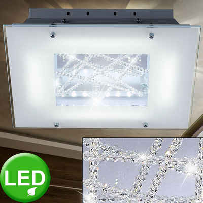 etc-shop LED Deckenleuchte, LED-Leuchtmittel fest verbaut, Warmweiß, LED 16 Watt Decken Strahler Kristall Glas Esszimmer Leuchte 4-flammig