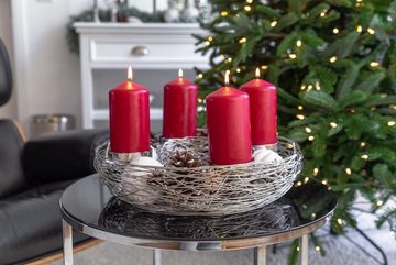 EDZARD Adventskranz Laval, (42 cm) Kerzenhalter für Stumpenkerzen, Adventsleuchter als Weihnachtsdeko für 4 Kerzen á Ø 6 cm, Kerzenkranz als Tischdeko mit Silber-Optik, vernickelt