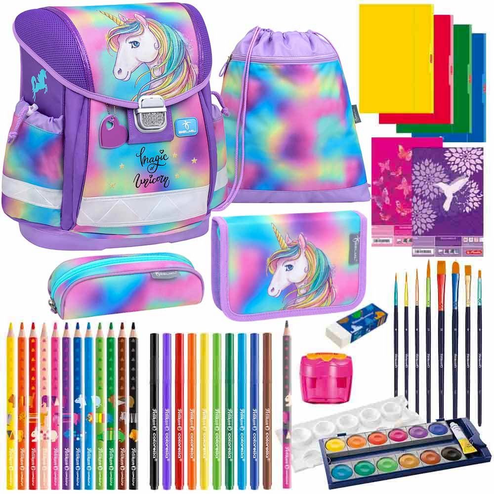 Belmil Schulranzen Belmil Schulranzen Set Classy Rainbow Color Unicorn 14-teilig