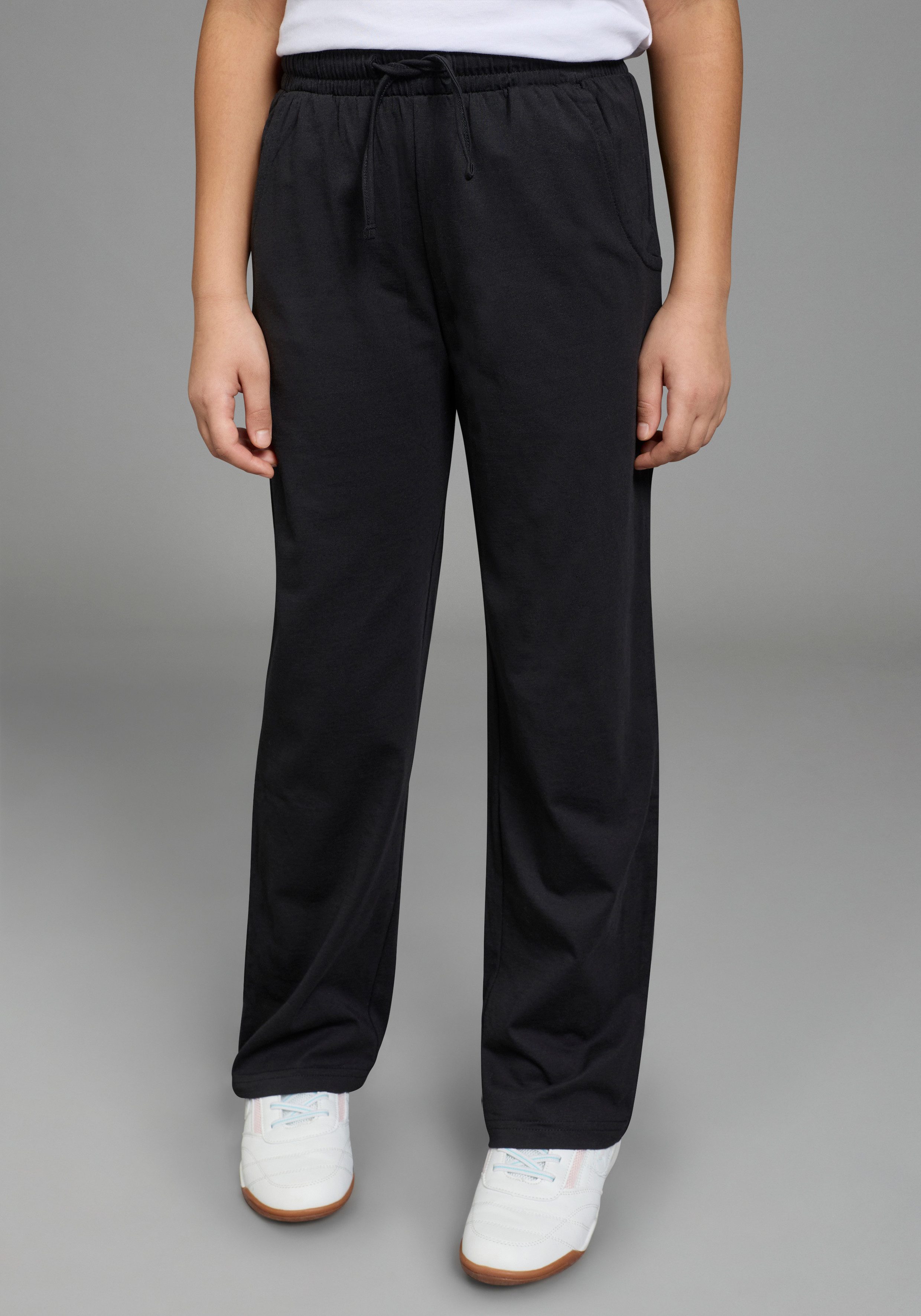 H.I.S Jerseyhose 2er Pack Wirkhosen 1x uni + 1x geringelt, für Mädchen (Packung, 2-tlg., 2) gerade Beinform, mit Gummizug am Bund, mit Logodruck als Applikation