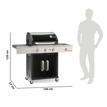 LANDMANN Gasgrill Triton 3.1 maxX Hitzezone schwarz, doppelwandigem Deckel