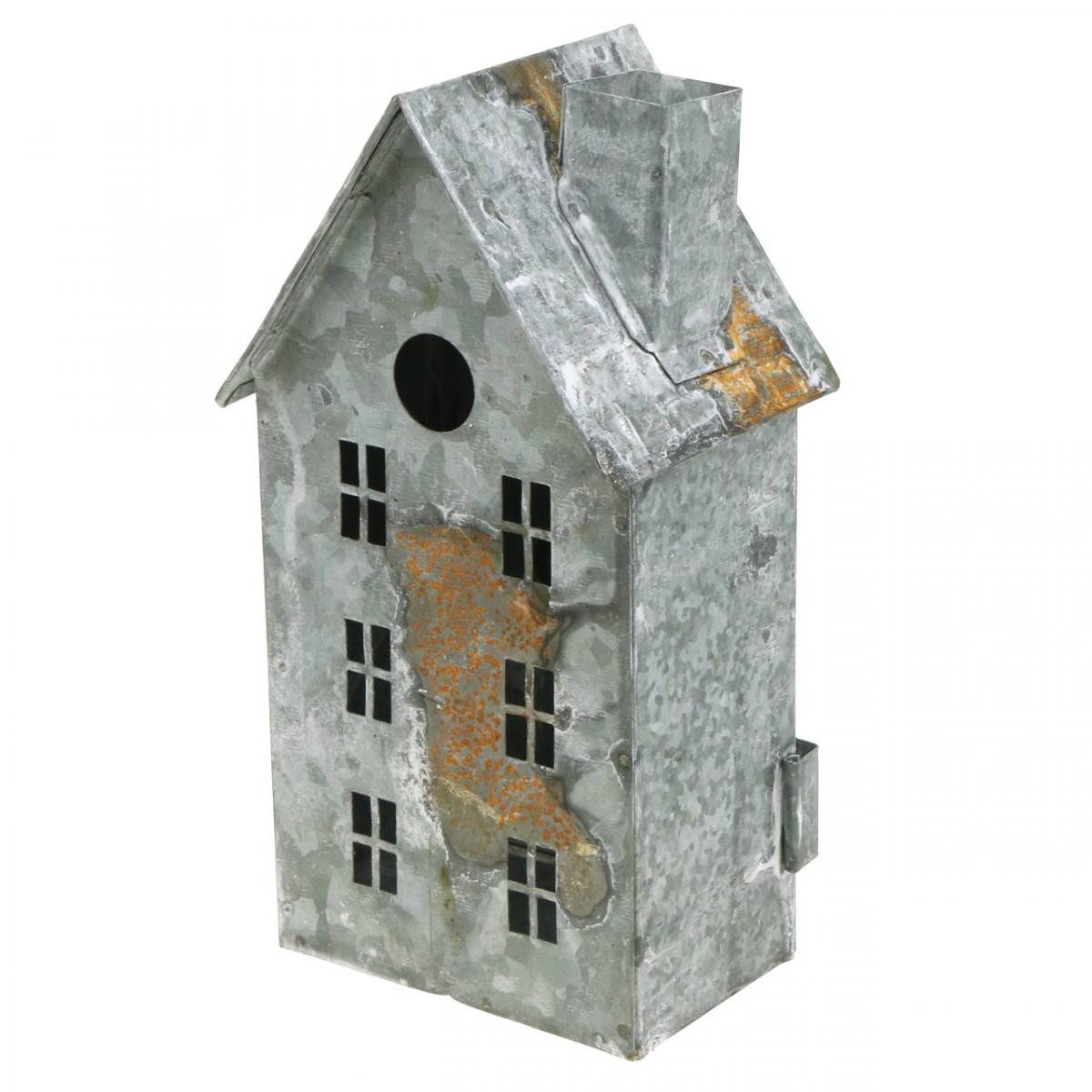 Florists Products Gartenfigur Windlicht Haus Metall Shabby Chic Weiß Rost Romantische