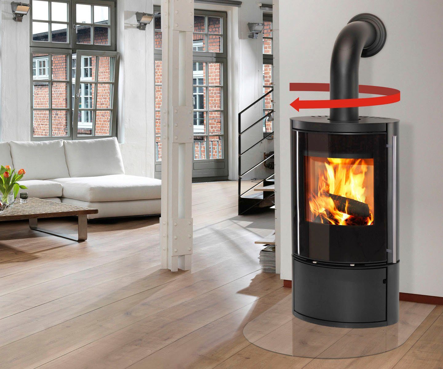 Color Emajl Kaminofen Kolding Dreh, 7,0 kW, Zeitbrand, drehbar günstig online kaufen