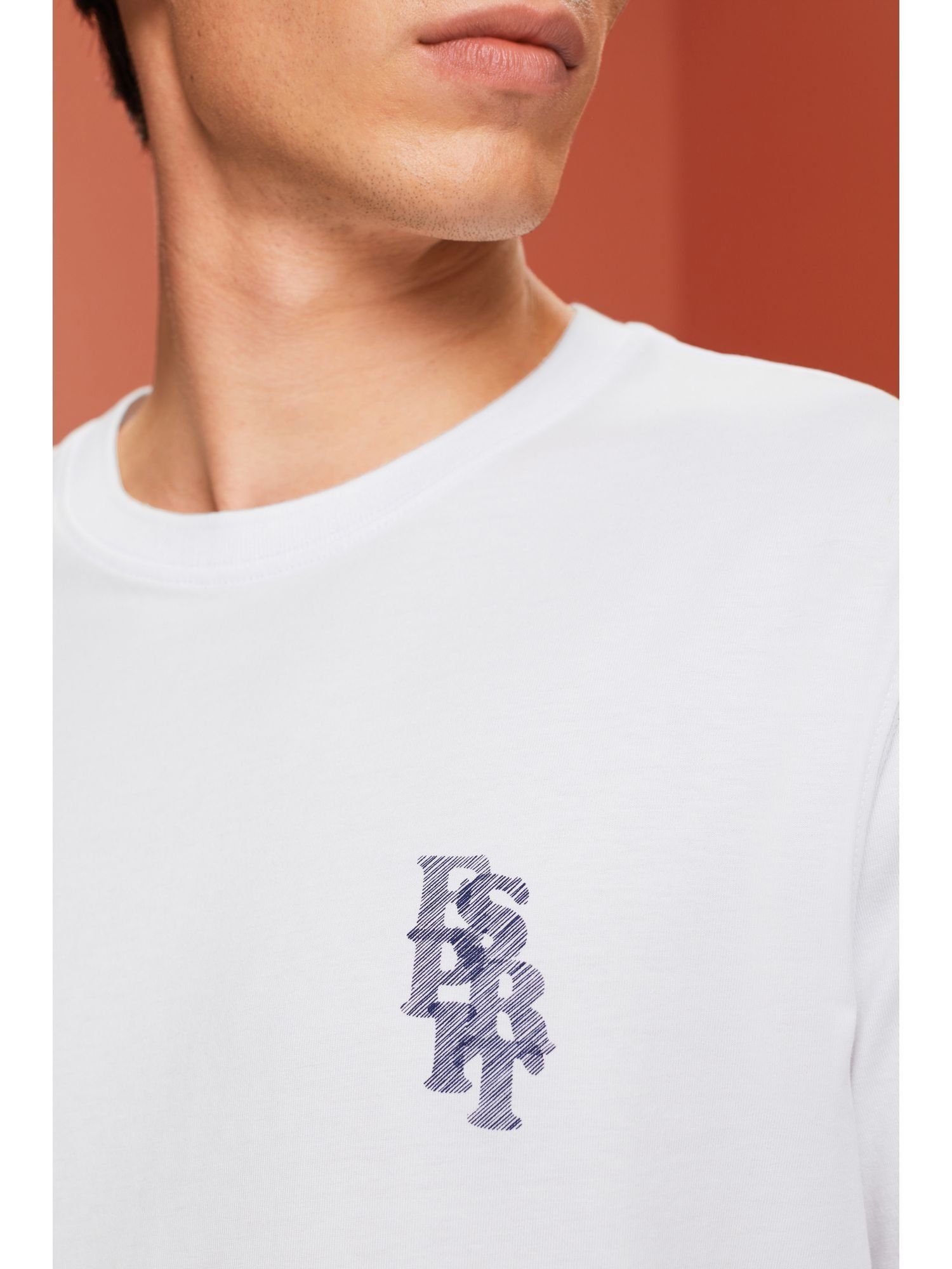 Esprit T-Shirt T-Shirt WHITE 100 mit (1-tlg) Logo, % Baumwolle