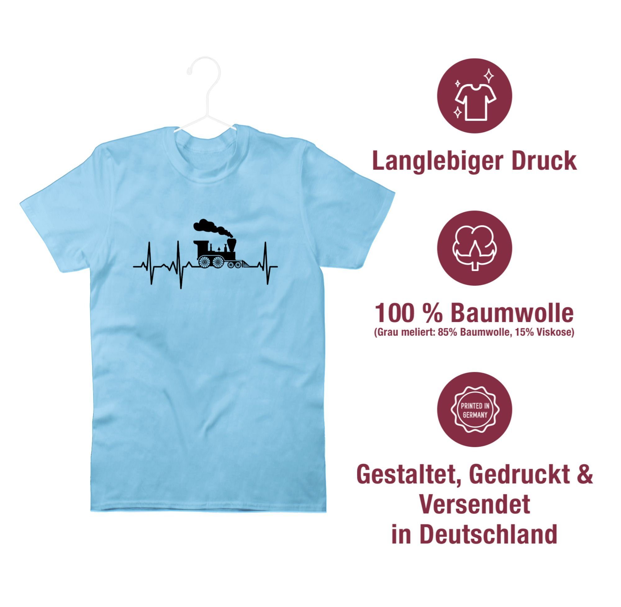 Shirtracer T-Shirt Outfit Herzschlag Dampflokomotive 1 Dampflok I Hobby Eisenbahnli Hellblau Geschenk Eisenbahner