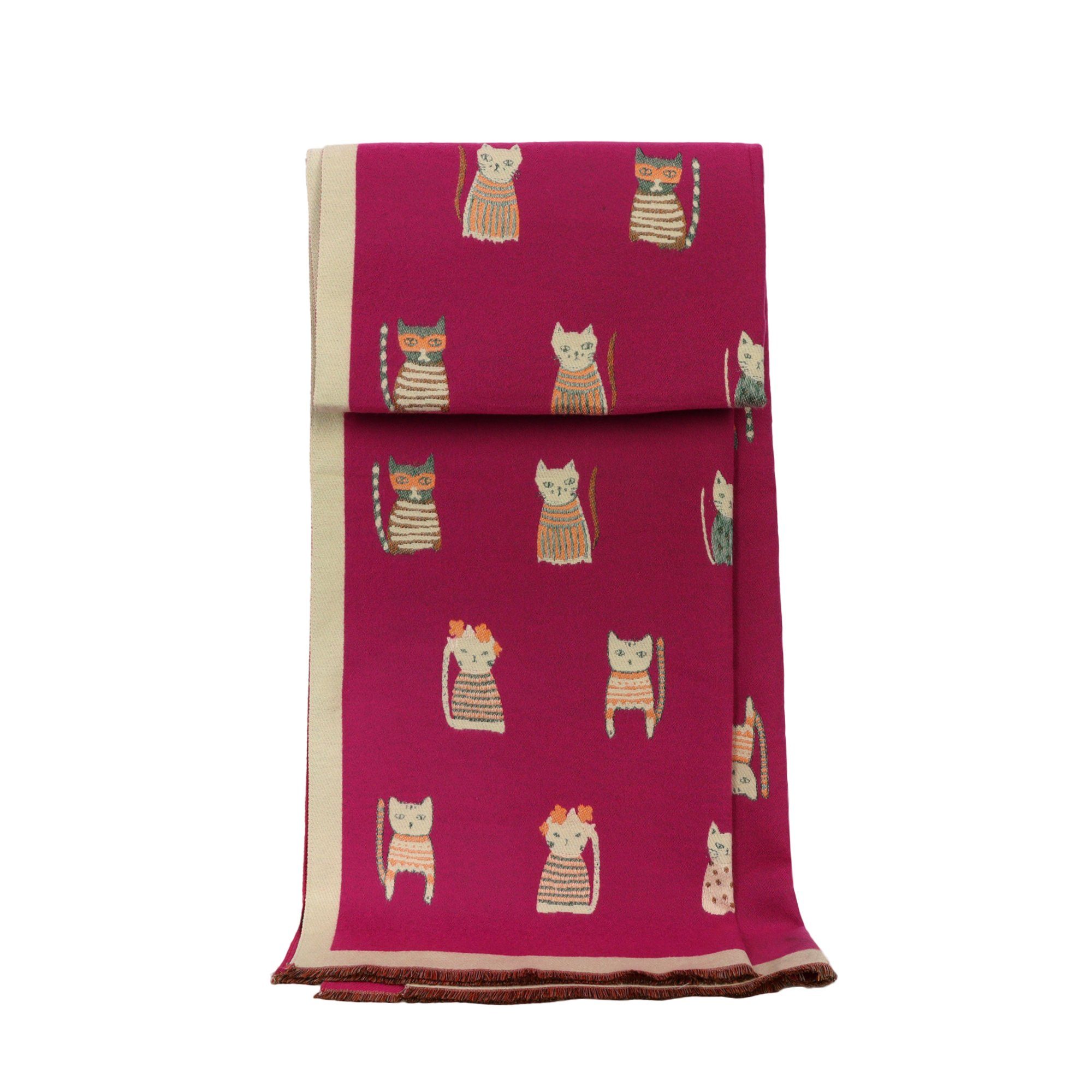 Schal aus recyceltem Polyester mit  Katzen-Motiv und Blumenmuster