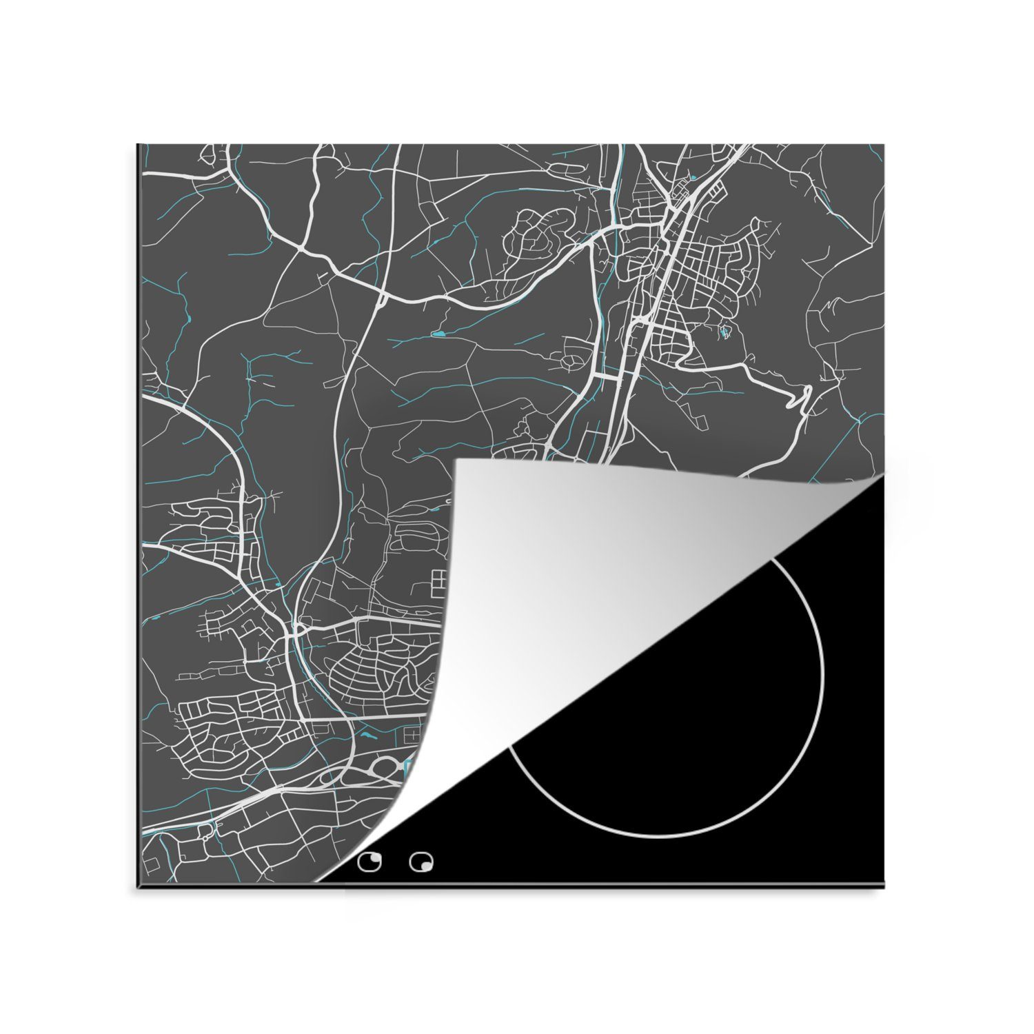MuchoWow Herdblende-/Abdeckplatte Blau - Deutschland - Karte - Stadtplan - Aalen, Vinyl, (1 tlg), 78x78 cm, Ceranfeldabdeckung, Arbeitsplatte für küche