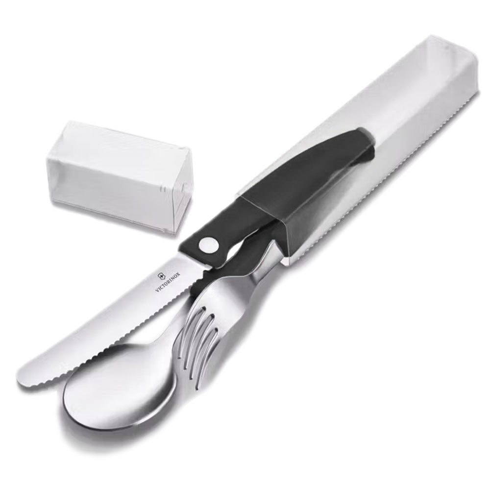 Victorinox Besteck-Set Classic Picnic Set Schwarz Picknickbesteck Camping Besteckset