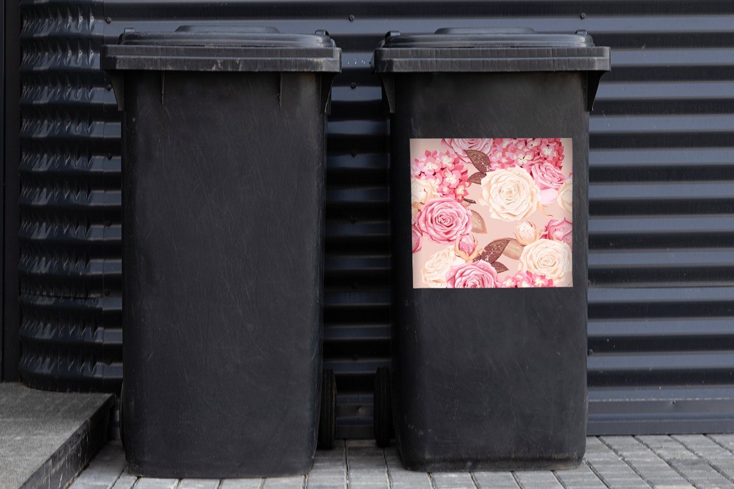 Mülleimer-aufkleber, (1 Mülltonne, Weiß Wandsticker Glitzer - - MuchoWow St), - Abfalbehälter Sticker, Rosa Rosen Container,