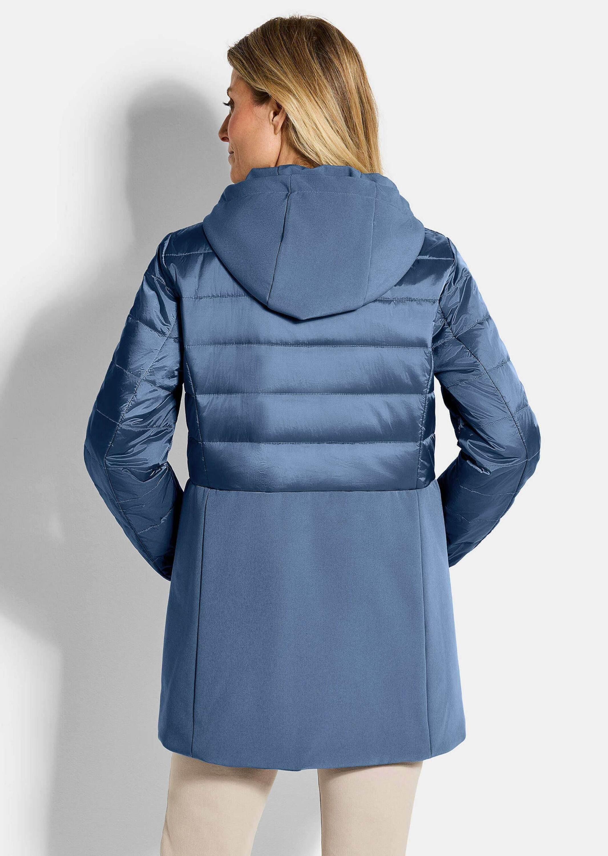 GOLDNER Kurzmantel Kurzgröße: Wintermantel mit Softshell-Einsatz Kapuzenjacke mit 2-Wege-Reißverschluss, Taschen und Langarm
