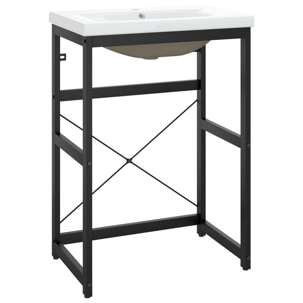 vidaXL Badregal Badezimmer-Waschtischgestell mit Waschbecken Schwarz Eisen, 1-tlg.