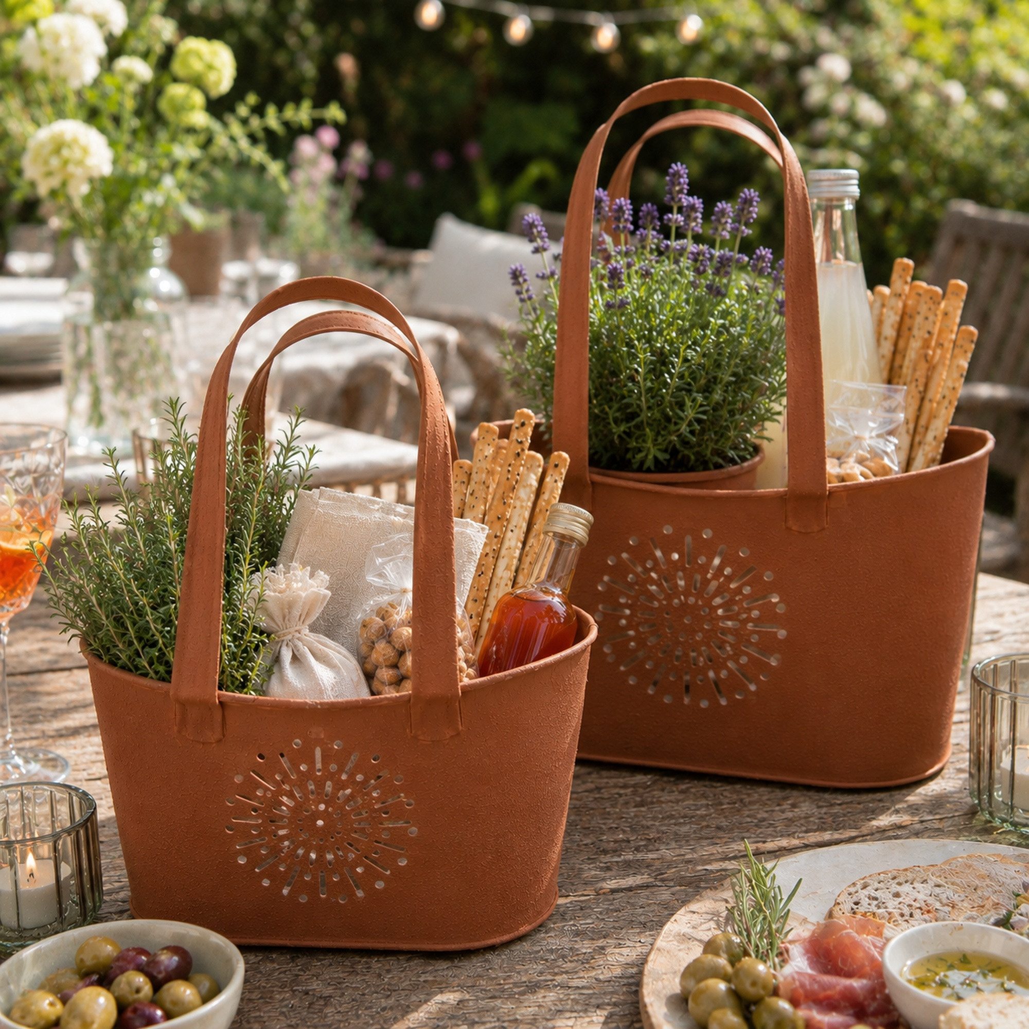 UNUS GARDEN Blumentopf draußen Handtasche Metall dekorative Rostdeko (2 St., 2er Set im Rostdesign), Gartendeko robust, Pflanztopf outdoor – Bild 4 von 5