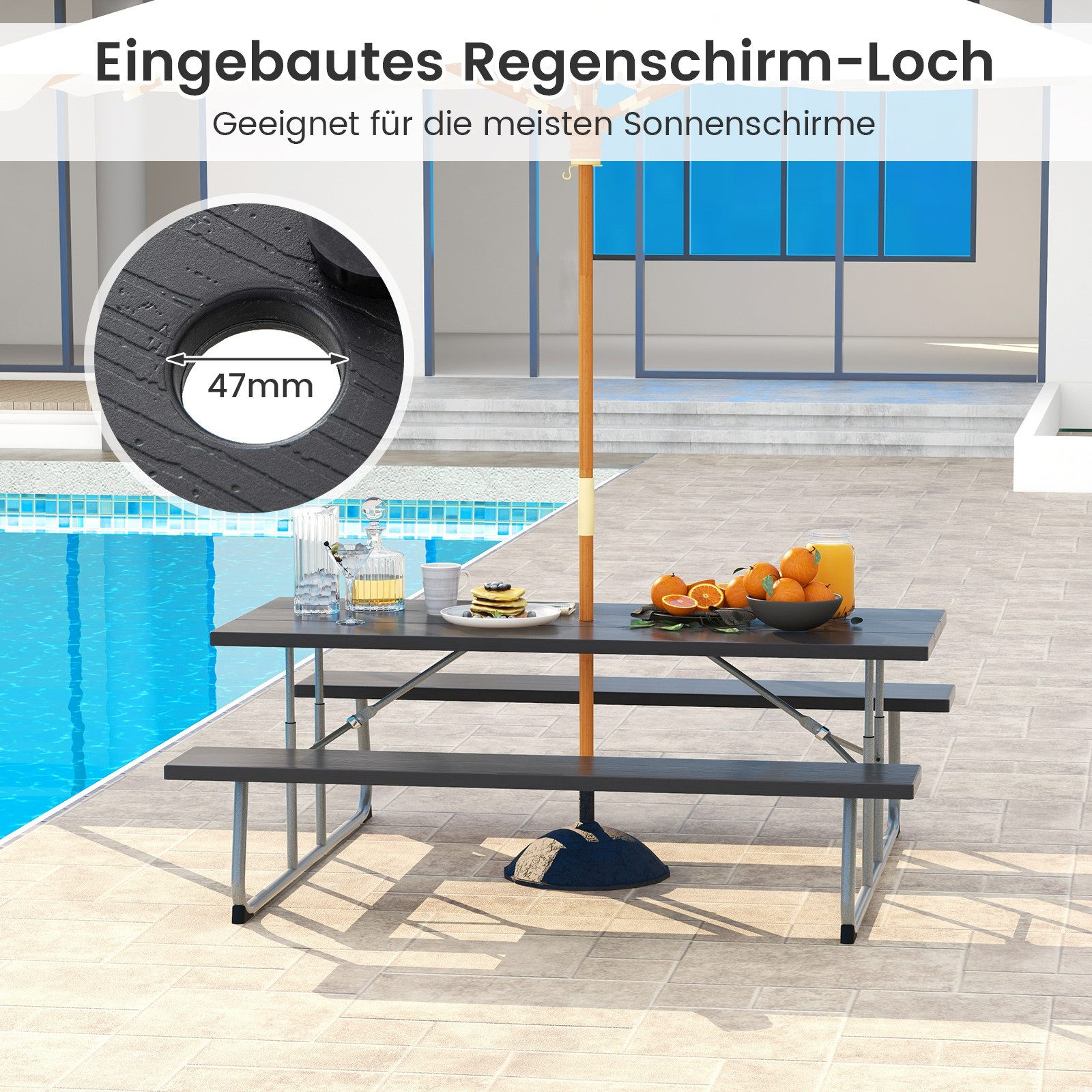 COSTWAY Bierzeltgarnitur, mit 183 cm Biertisch, 2 Bank, Metall, klappbar