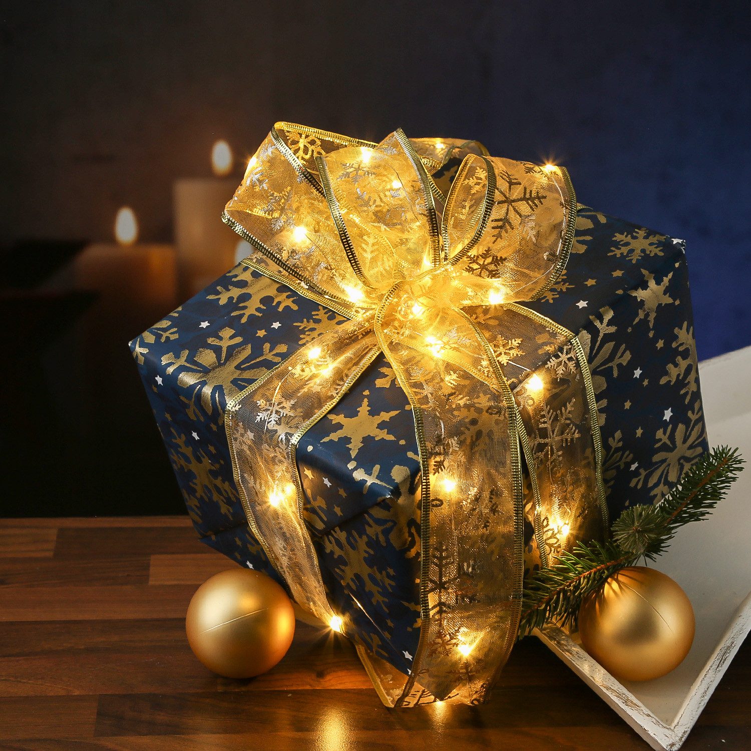 MARELIDA LED-Lichterkette LED Seidenband Geschenkband Schleifenband 30 LED 2,7m Batterie gold, 30-flammig