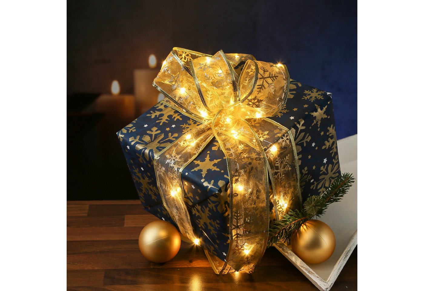 MARELIDA LED-Lichterkette LED Seidenband Geschenkband Schleifenband 30 LED 2,7m Batterie gold, 30-flammig